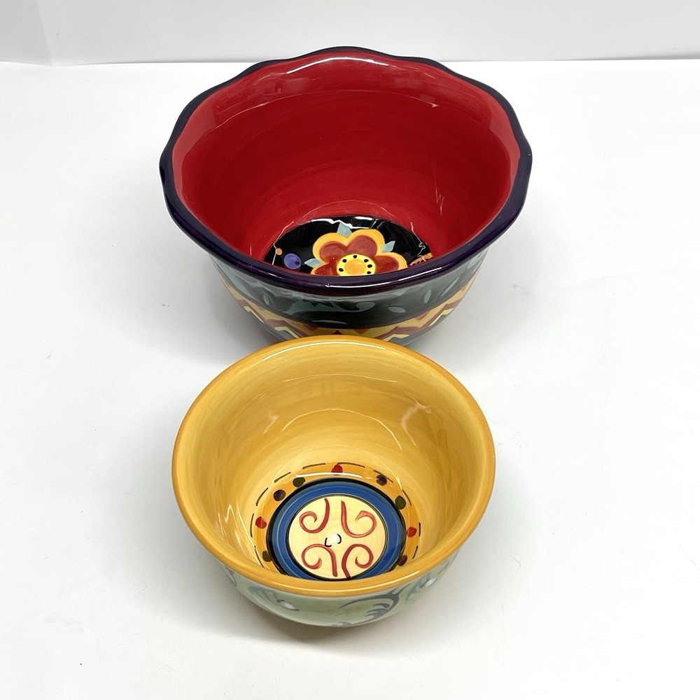 Corsica Esmeralda & Merida Collections Cereal & Fruit Bowls Set Hand Painted - Picture 2 of 13